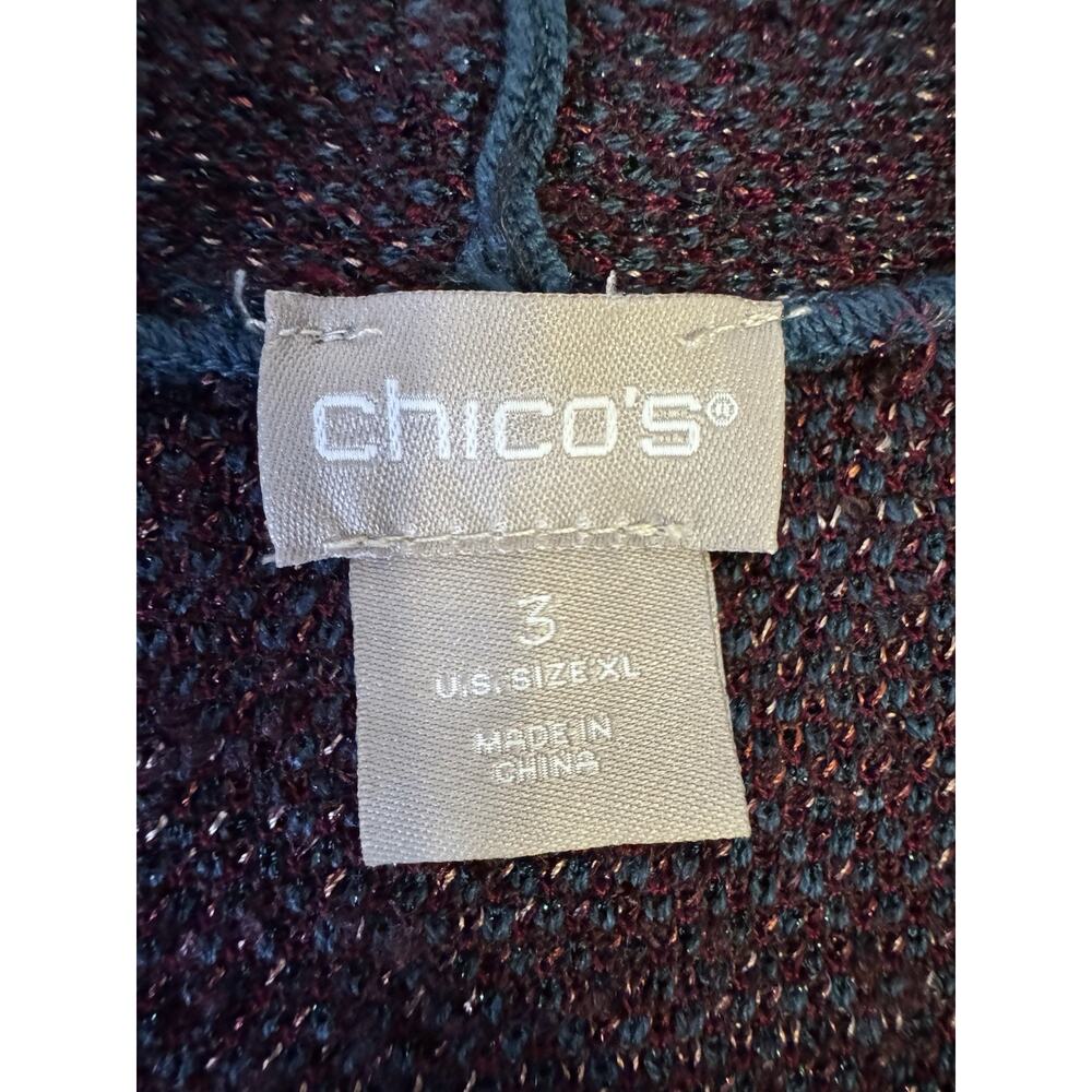 Chicos Duster Cardigan Sz 3 Multi Color Aztec Metallic Open Front Sweater jacket - Picture 5 of 9